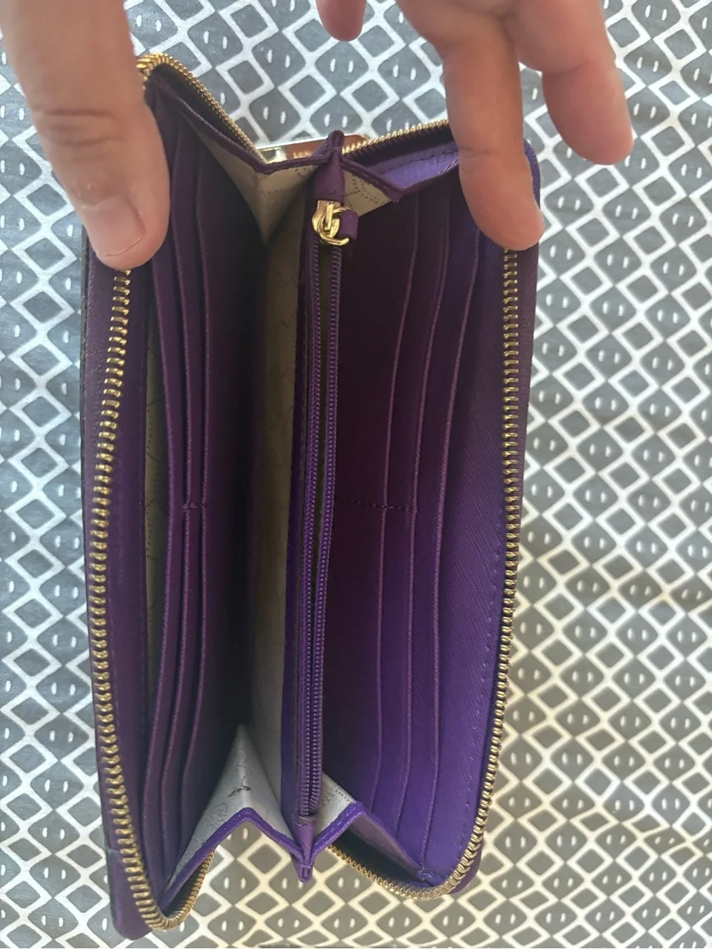 Michael Kors Purple Saffiano Zip Wallet with Gold Logo